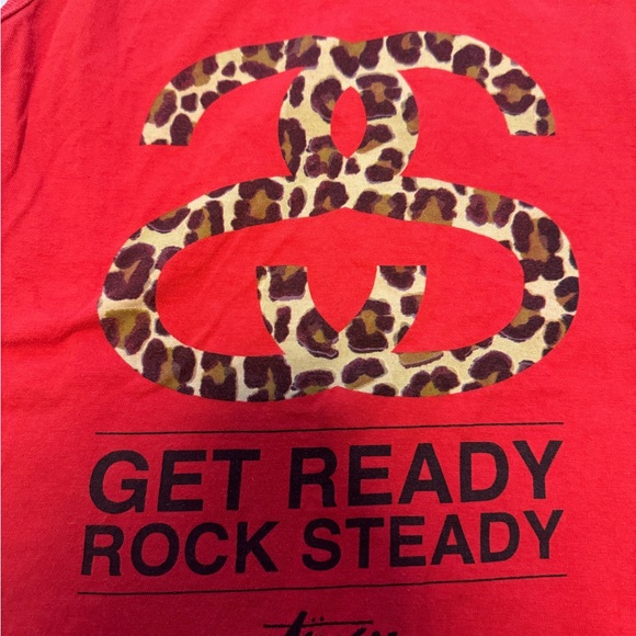 Stussy Red Tank Top with Leopard Print Logo Size Medium Mens No flaws - Picture 5 of 5